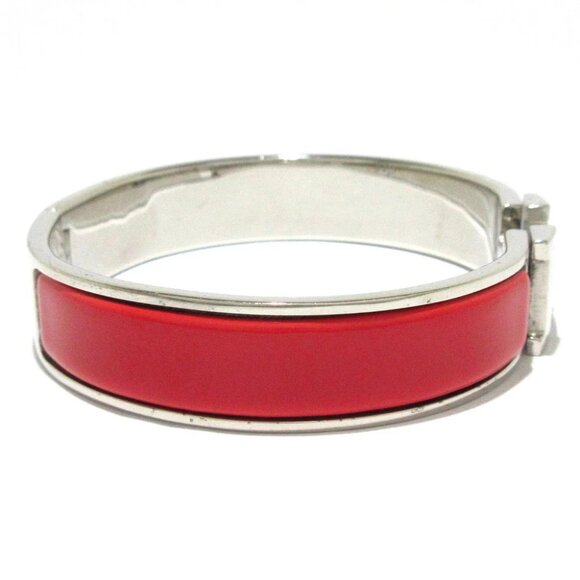 Auth HERMES Clic H Silver Red Hardware Bangle - Picture 6 of 7